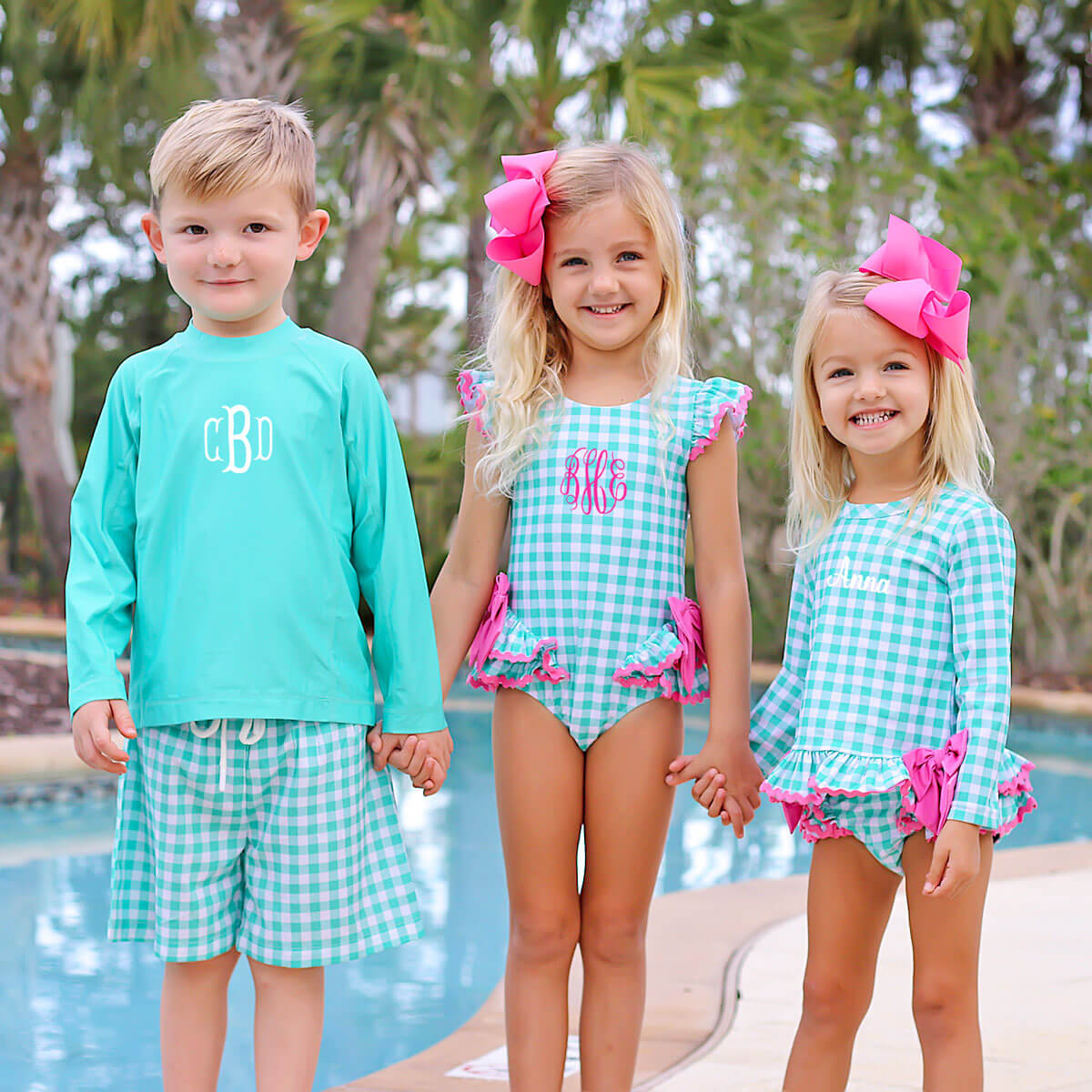 Green Check Swim Trunks