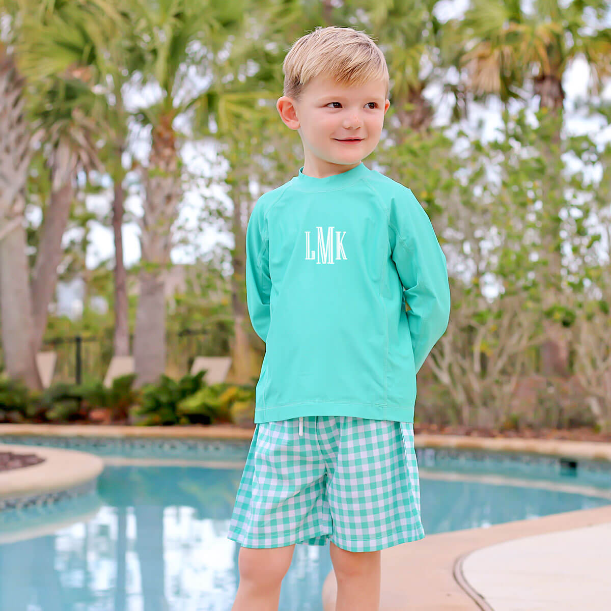 Green Check Swim Trunks