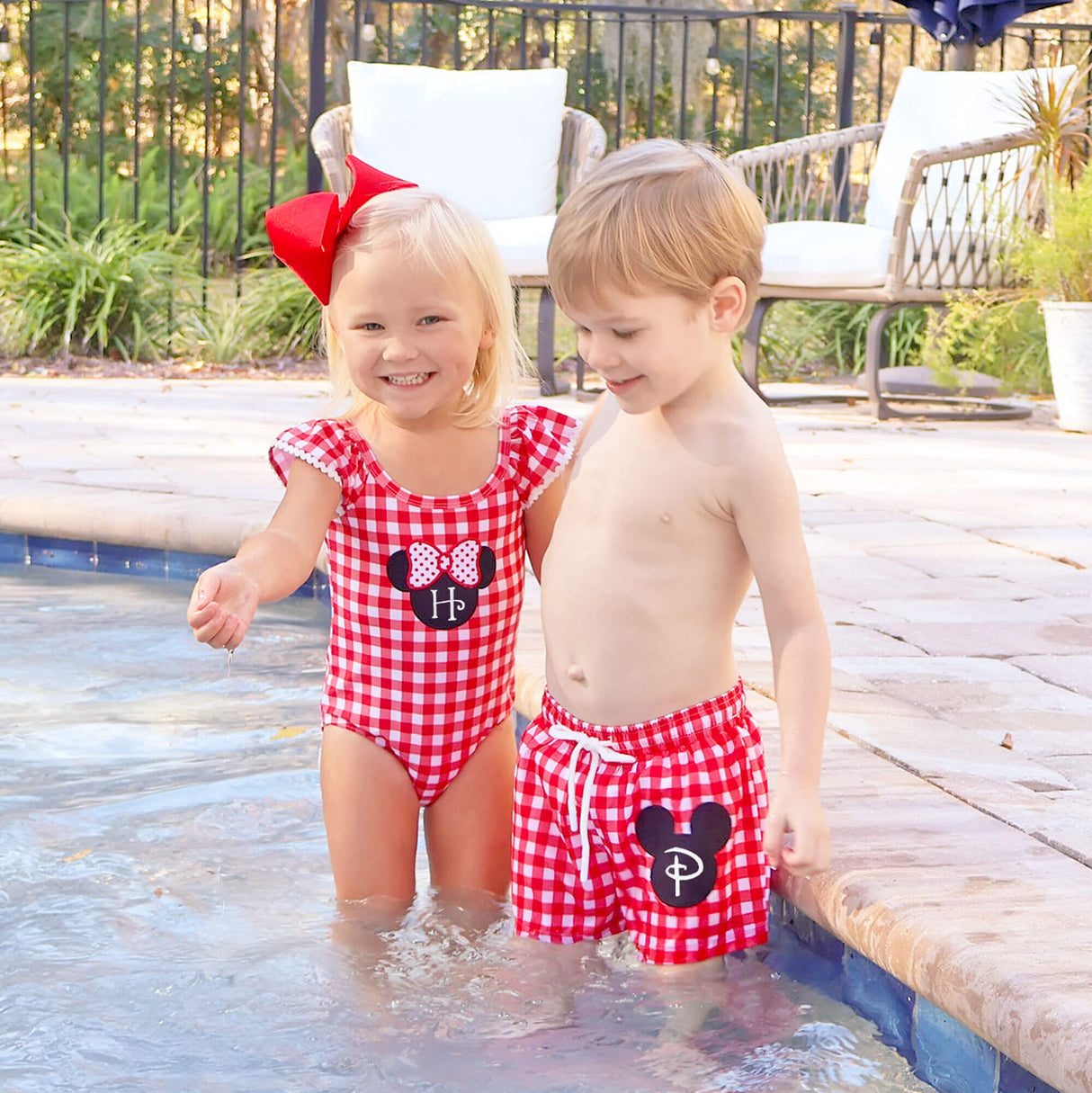 Mouse Ears Red Gingham One Piece Swimsuit
