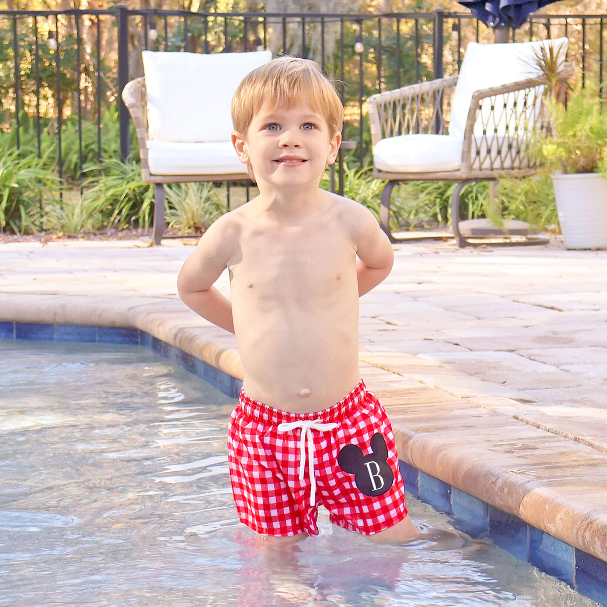 Mouse Ears Red Gingham Swim Trunks