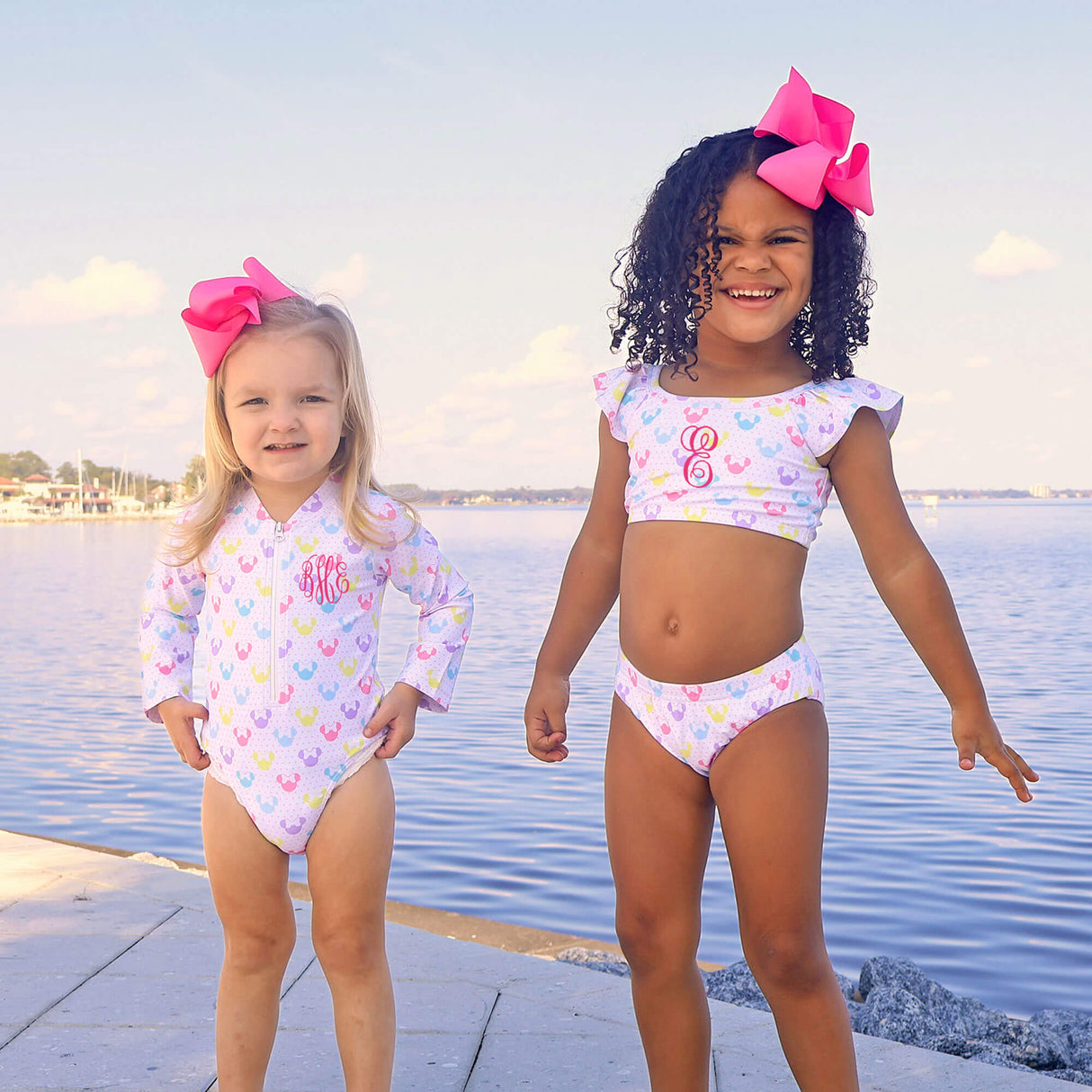 Pastel Mouse Ears Print Rash Guard Swimsuit