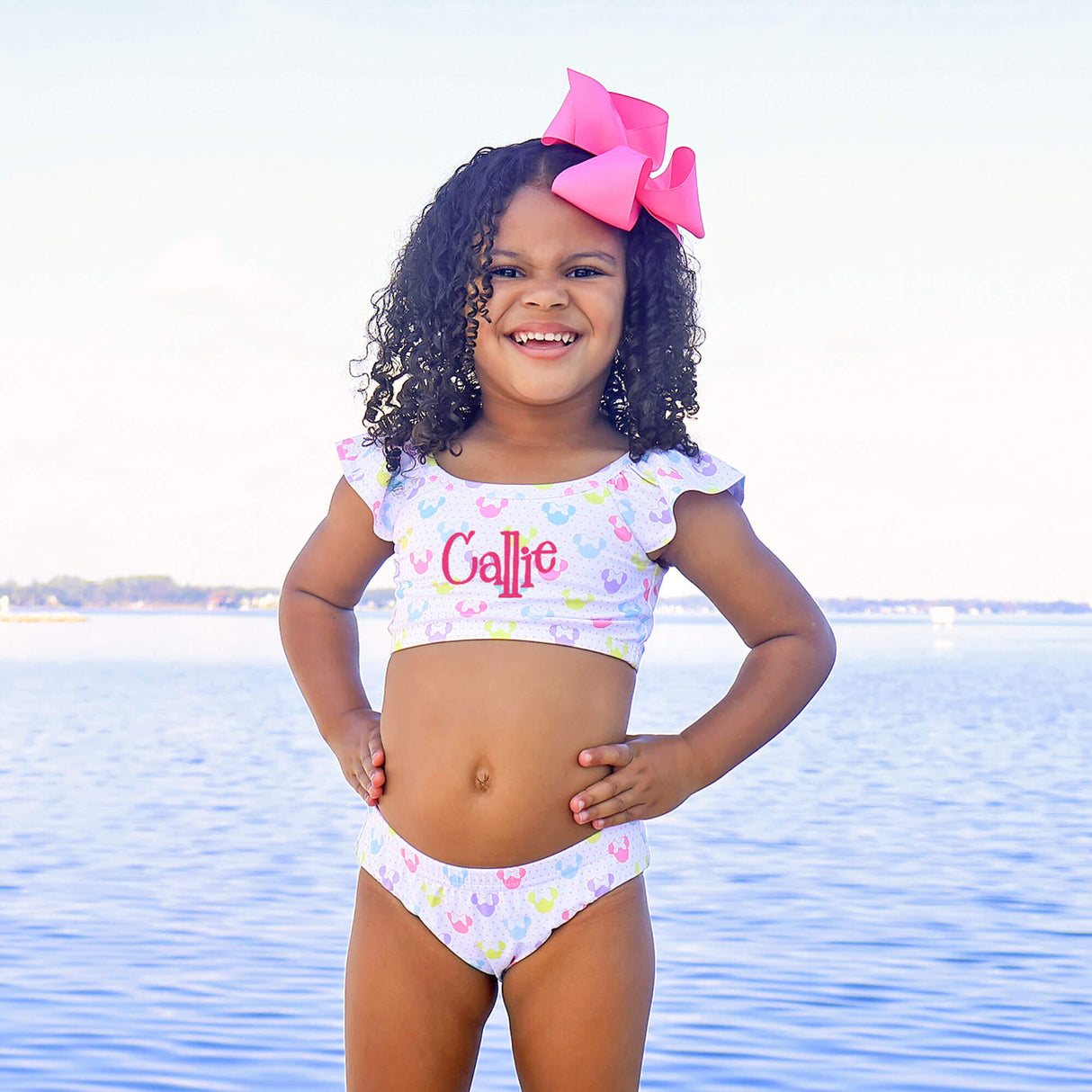 Pastel Mouse Ears Print Two Piece Swimsuit