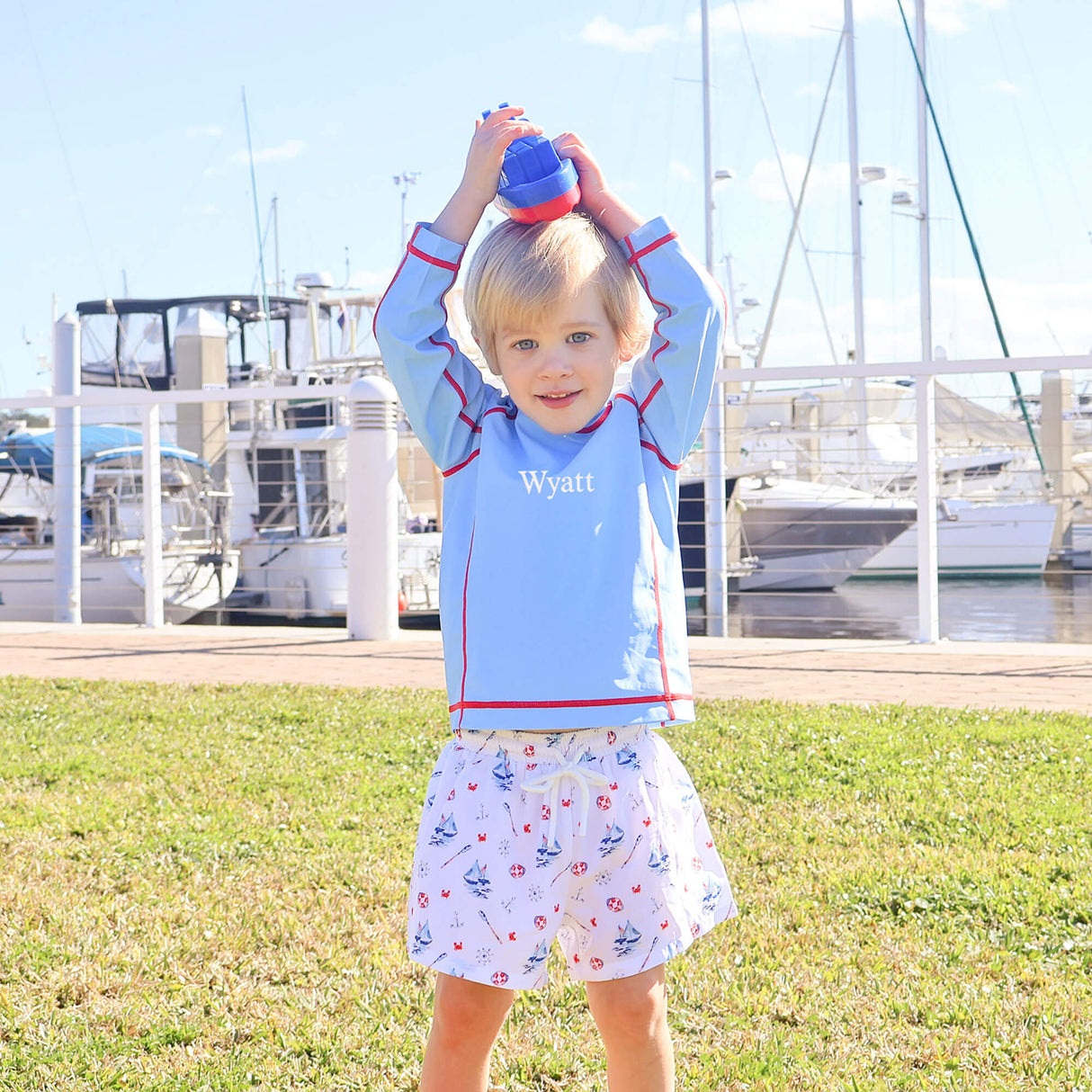 Nautical Blue with Red Trim Rash Guard
