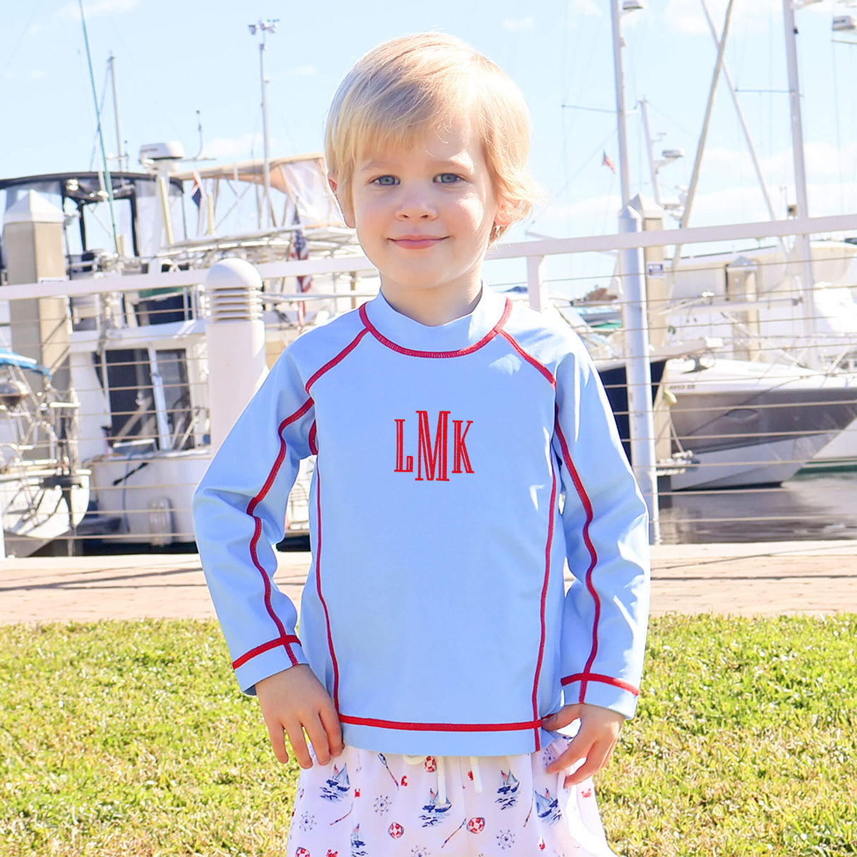 Nautical Blue with Red Trim Rash Guard
