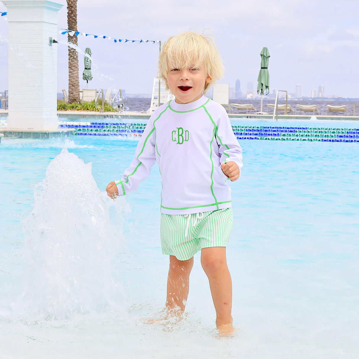 Santorini Stripe Swim Trunks Green