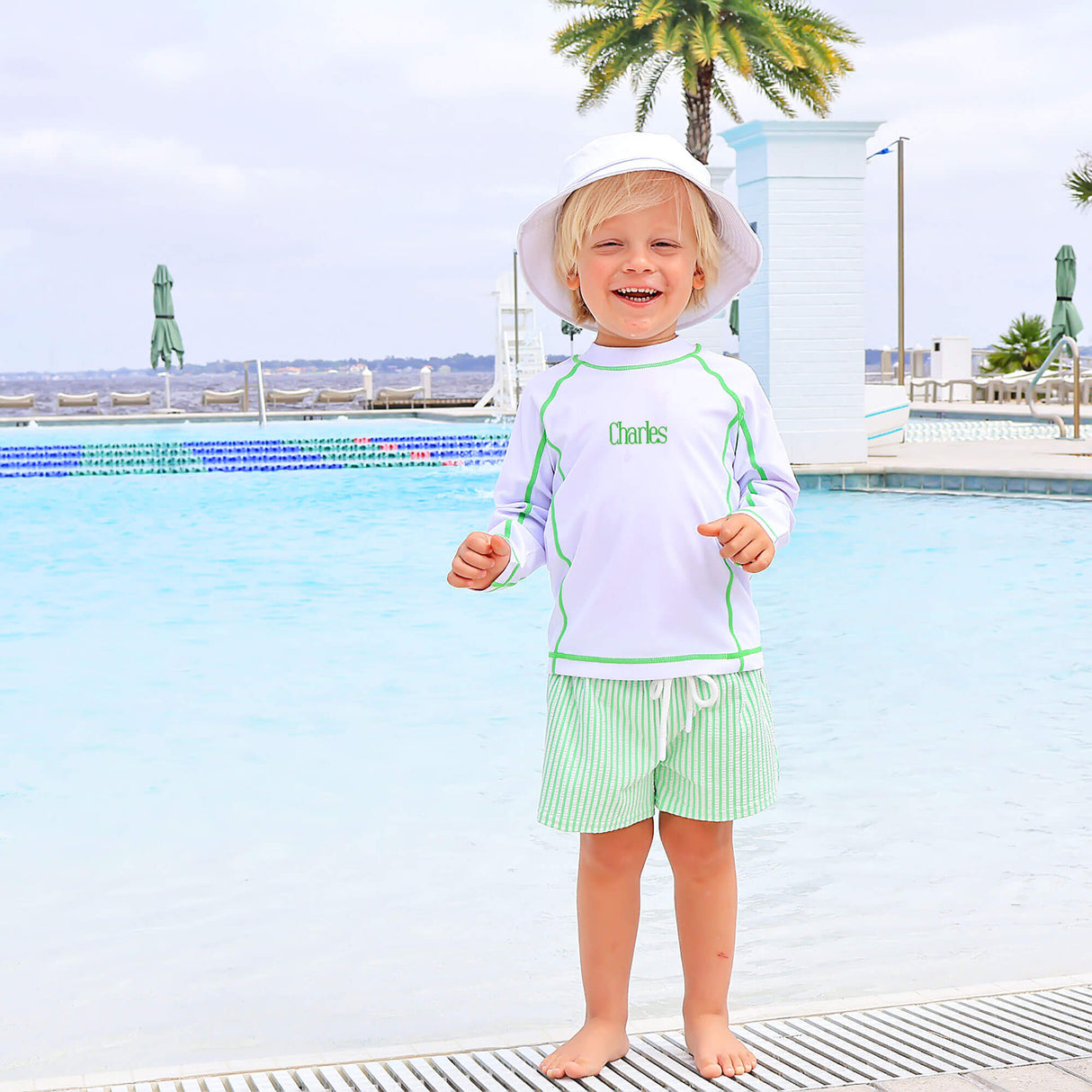 Santorini Stripe Swim Trunks Green