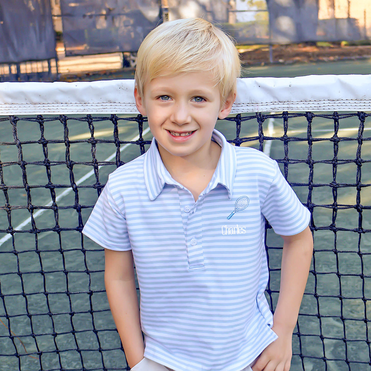 Tennis Racquet Polo French Blue Stripe