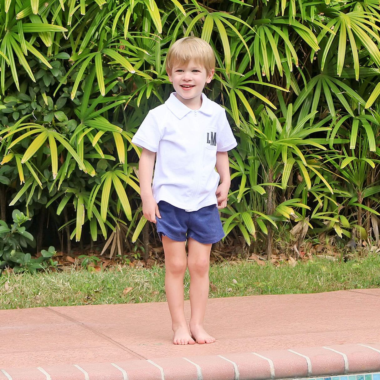 White & Blue Terry Swim Cover Up Short Set