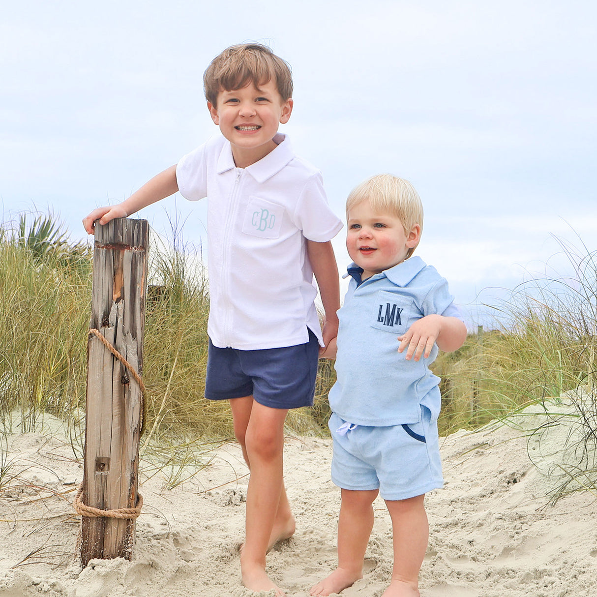 Light Blue Terry Polo Short Set