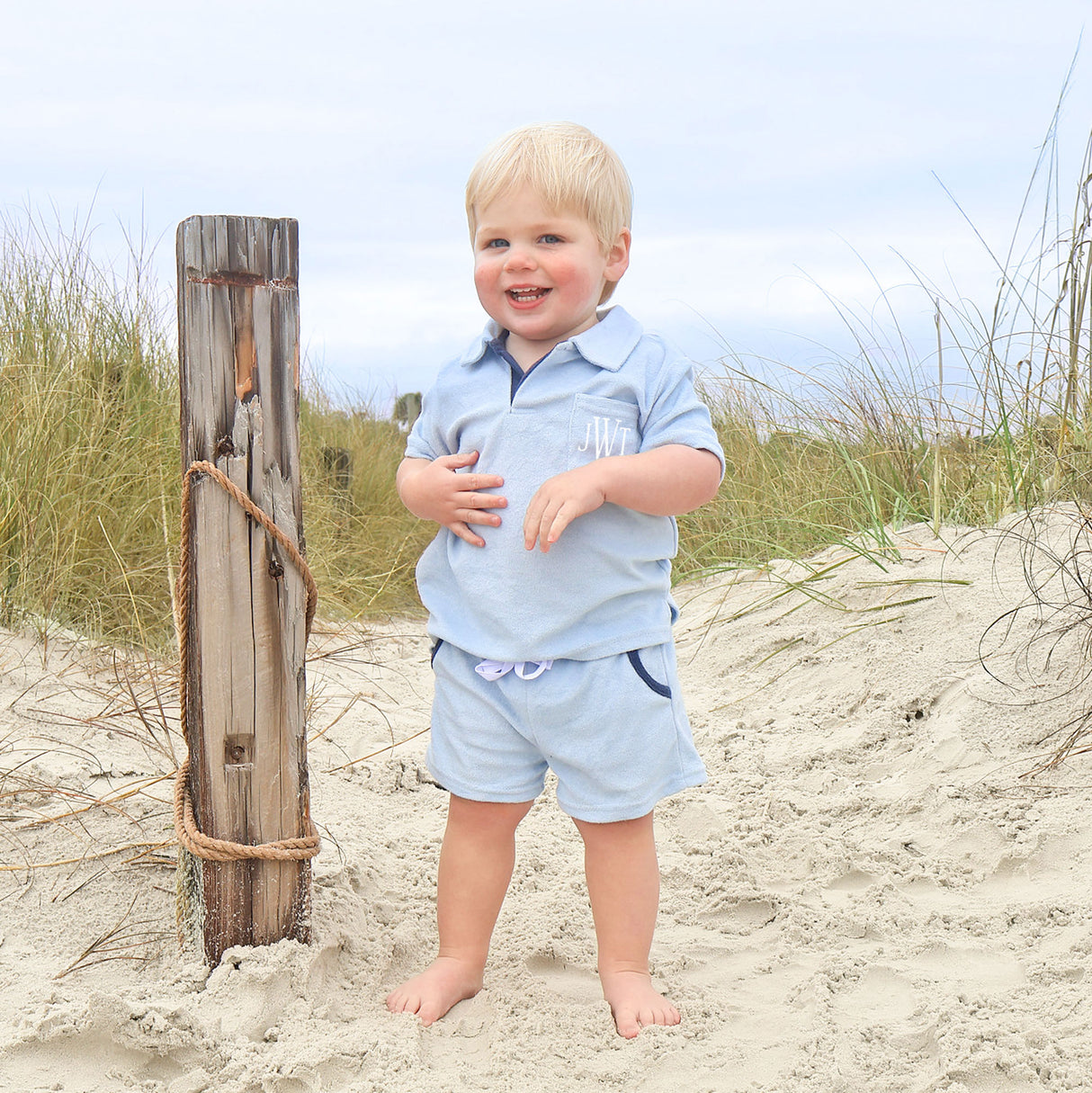 Light Blue Terry Polo Short Set