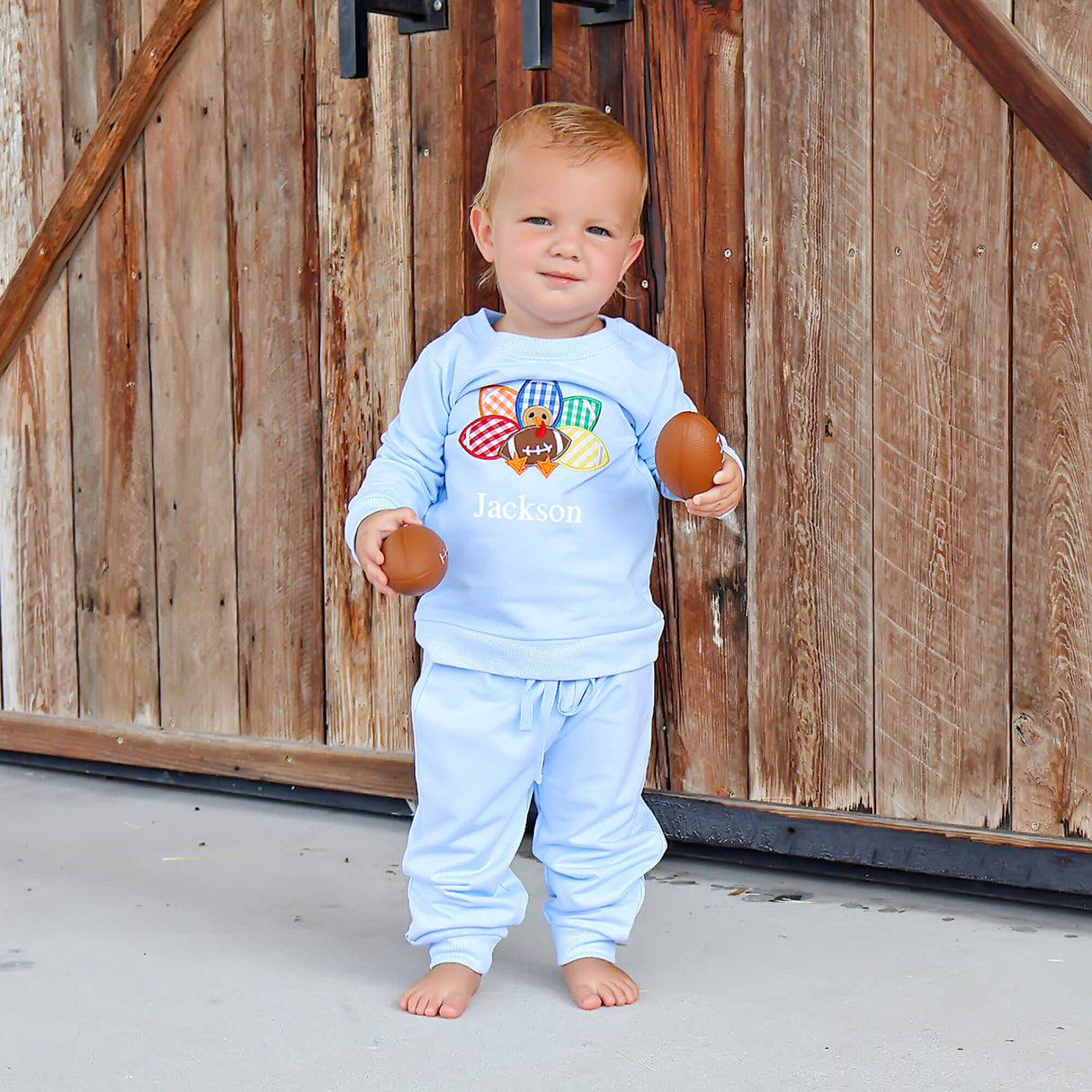 Turkey Applique Light Blue Jogger Set