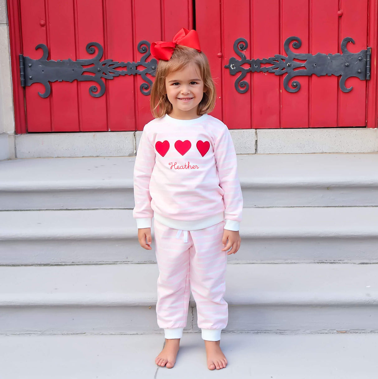 Heart Trio Pink Stripe Jogger Set