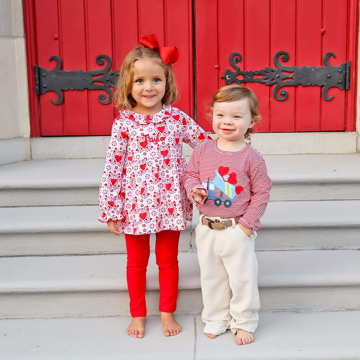 Heart Dump Truck Red Stripe Long Sleeve Shirt
