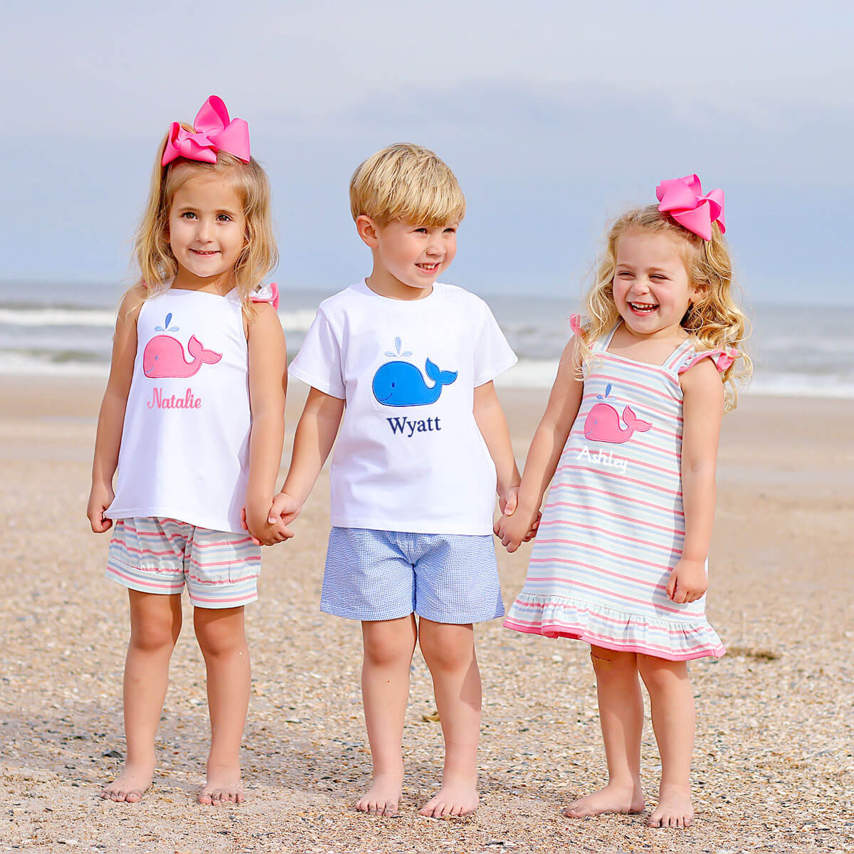 Ocean Whale Applique Blue Gingham Short Set