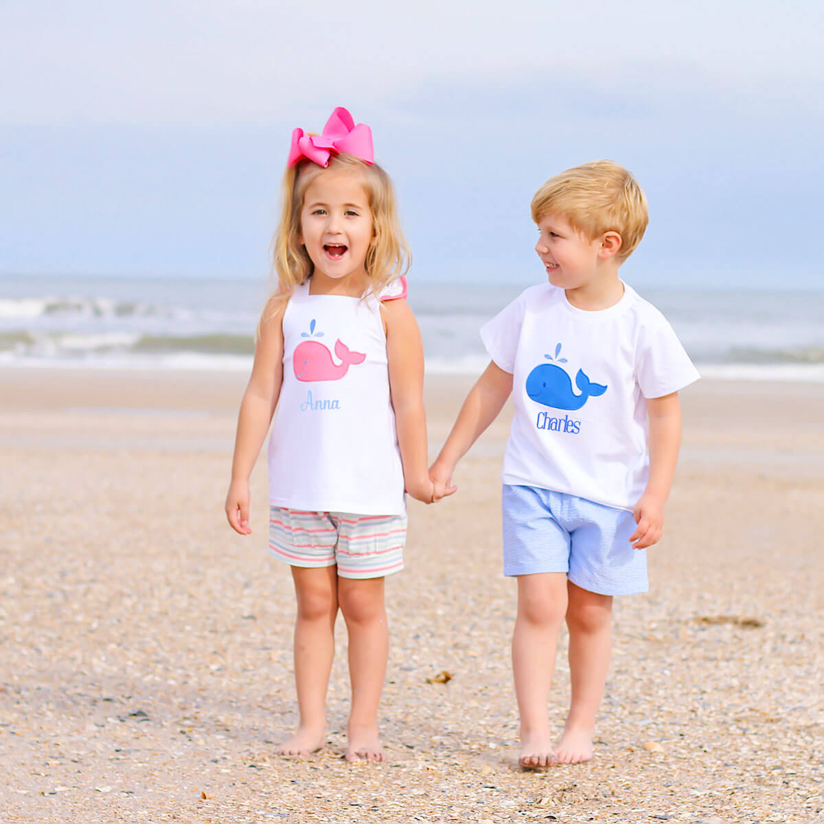 Ocean Whale Applique Blue Gingham Short Set