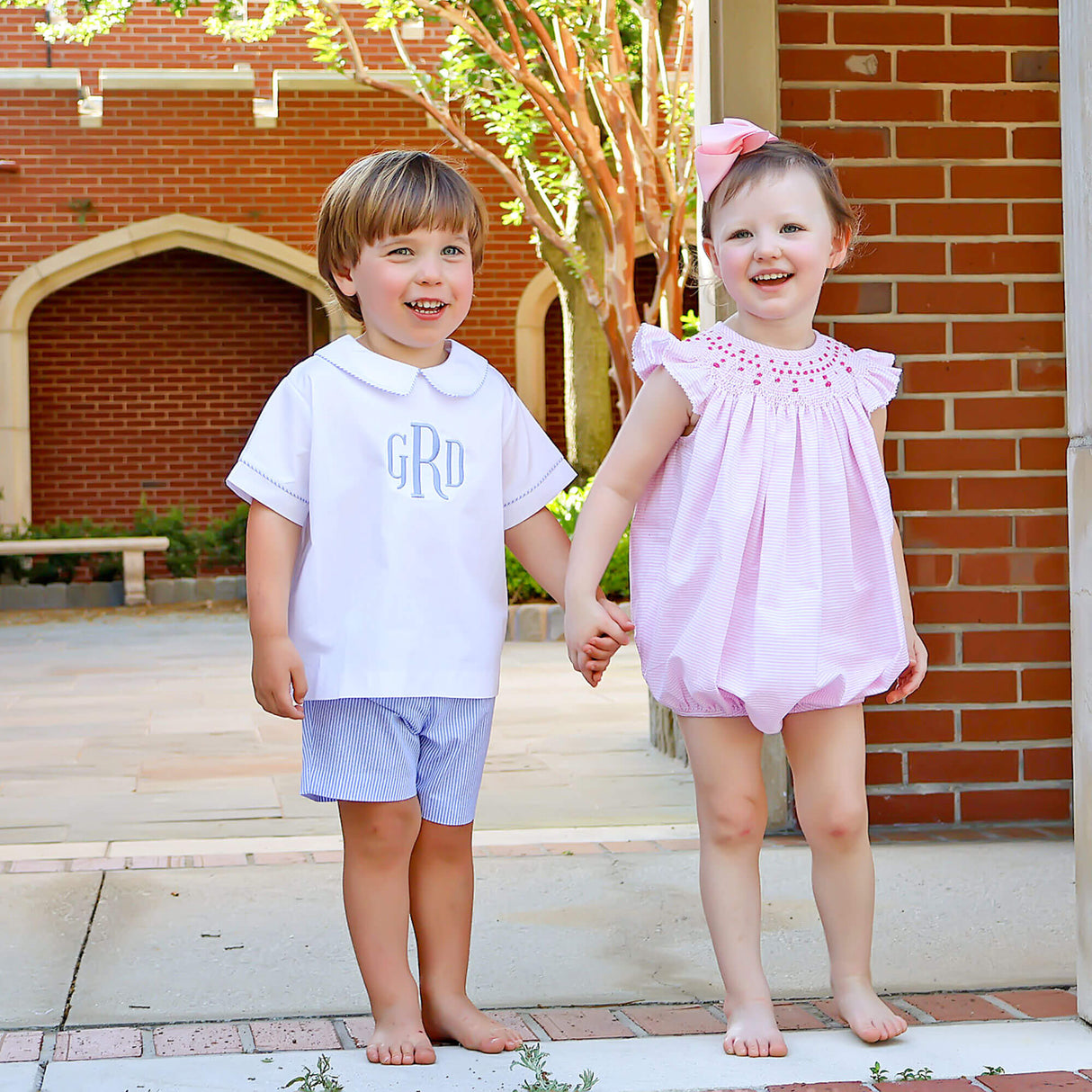 Cute Blue Stripe Collared Short Set