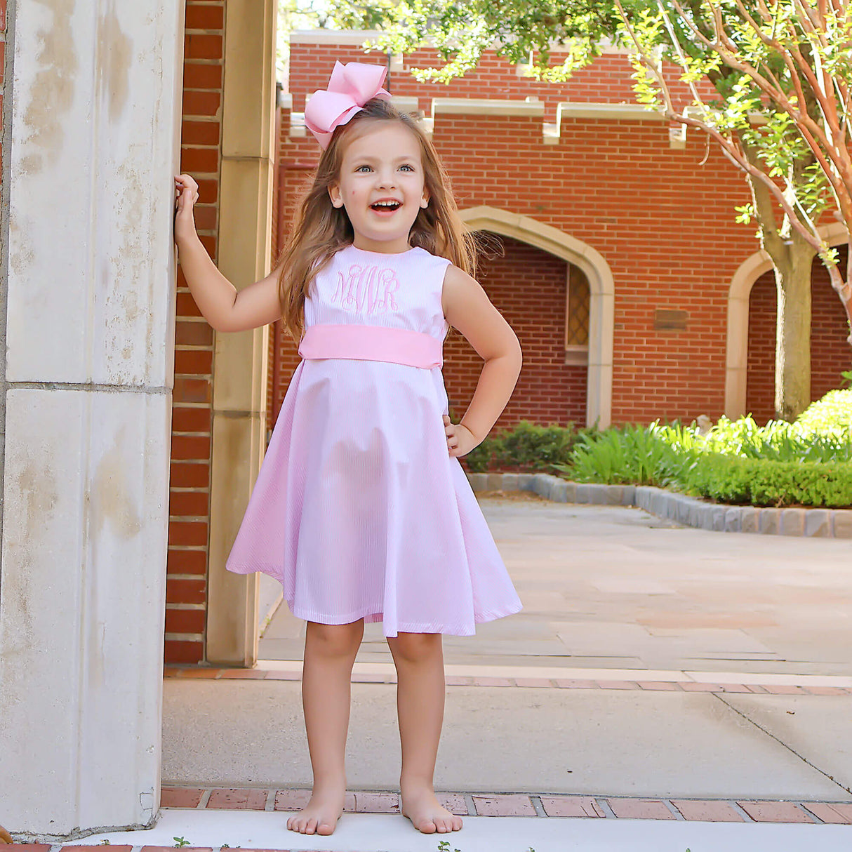 Cute Pink Stripe Sash Dress