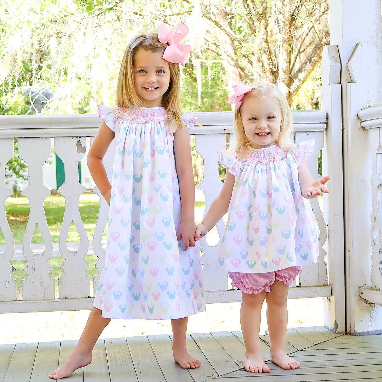 Pastel Mouse Ears Smocked Angel Sleeve Bloomer Set