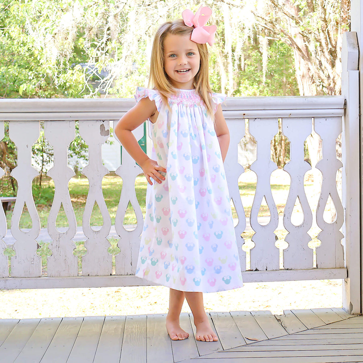 Pastel Mouse Ears Smocked Angel Sleeve Dress