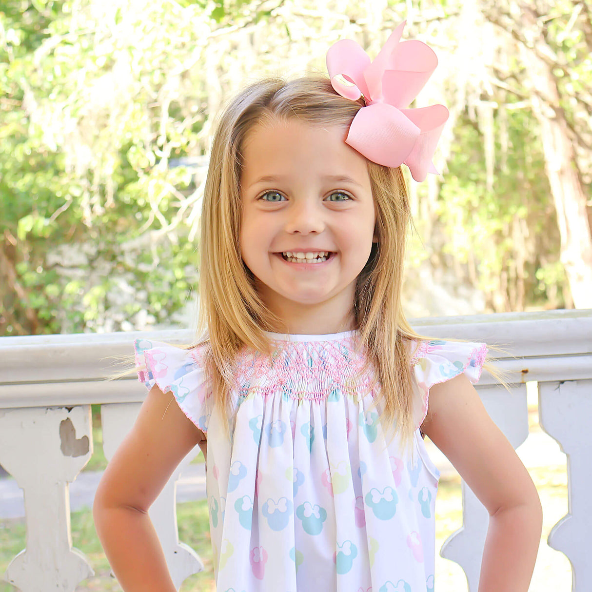 Pastel Mouse Ears Smocked Angel Sleeve Dress