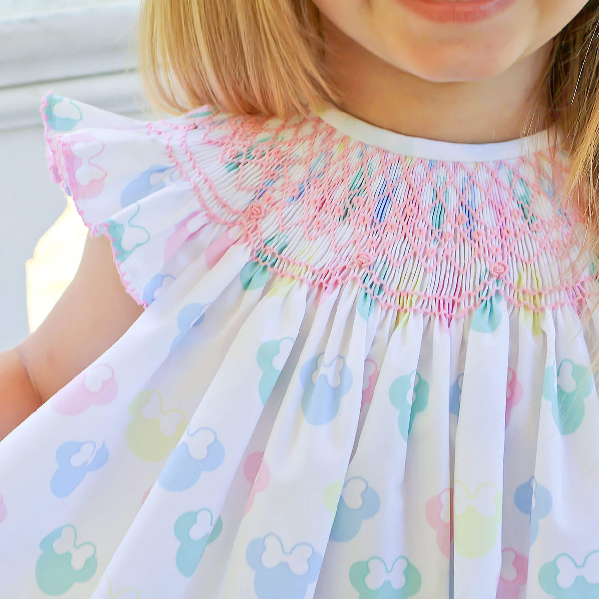 Pastel Mouse Ears Smocked Angel Sleeve Bloomer Set