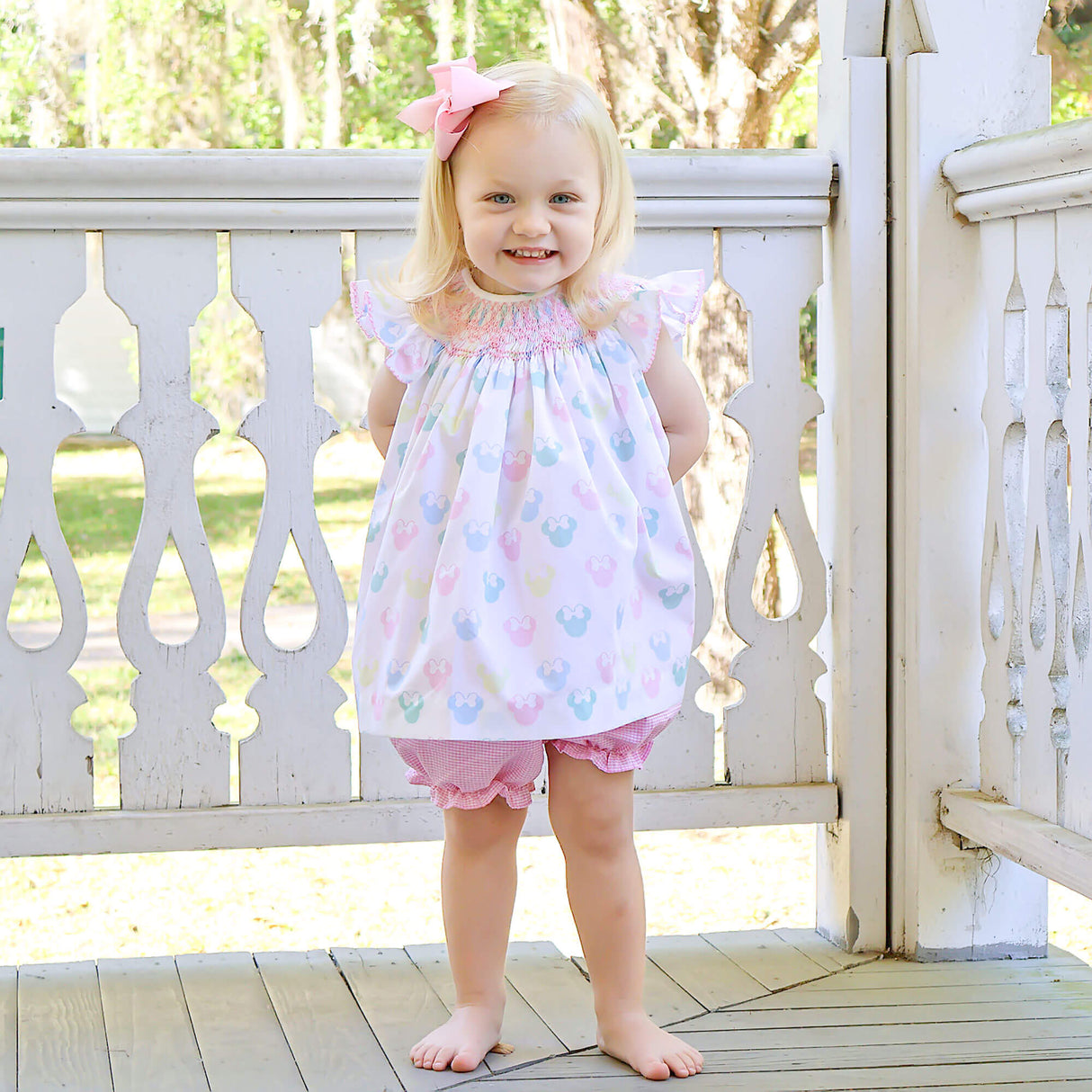 Pastel Mouse Ears Smocked Angel Sleeve Bloomer Set