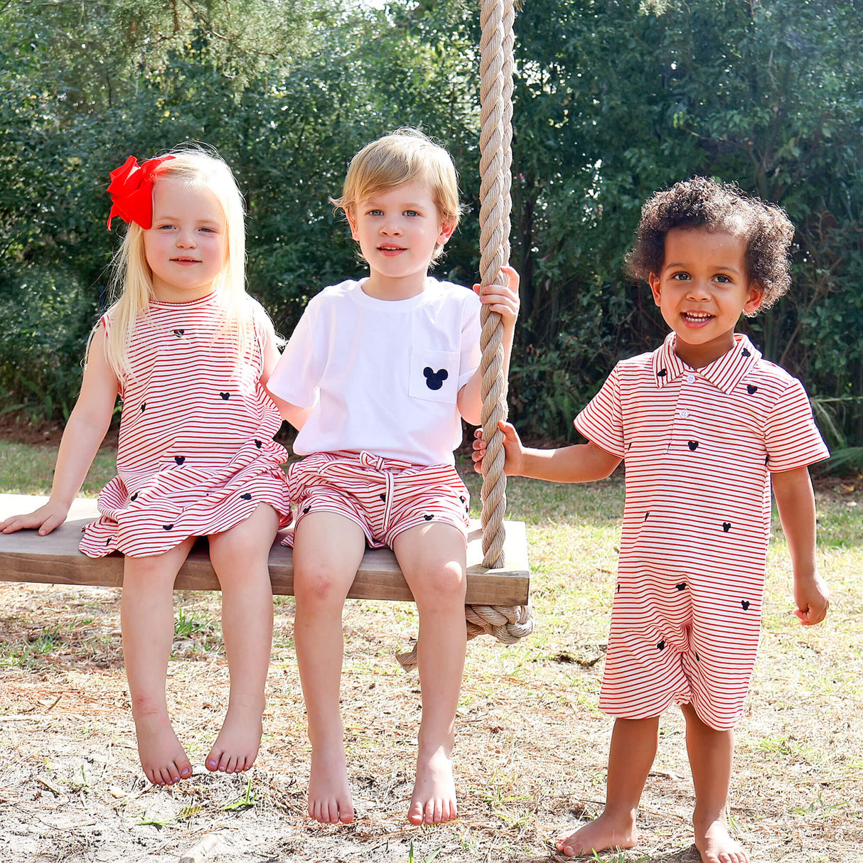 Mouse Ears Schiffli Red Stripe Liv Dress