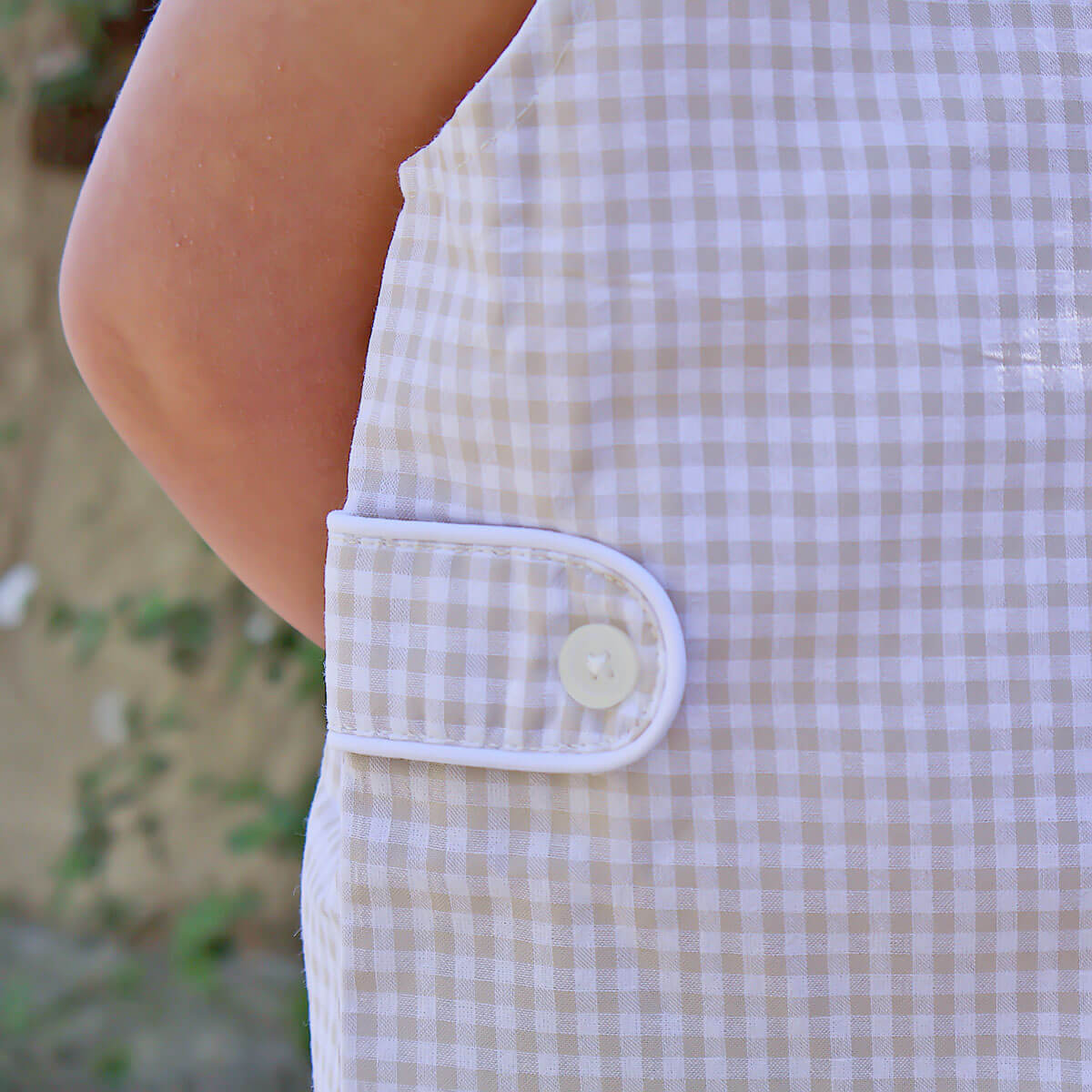 Tan Gingham Jon Jon with Tabs