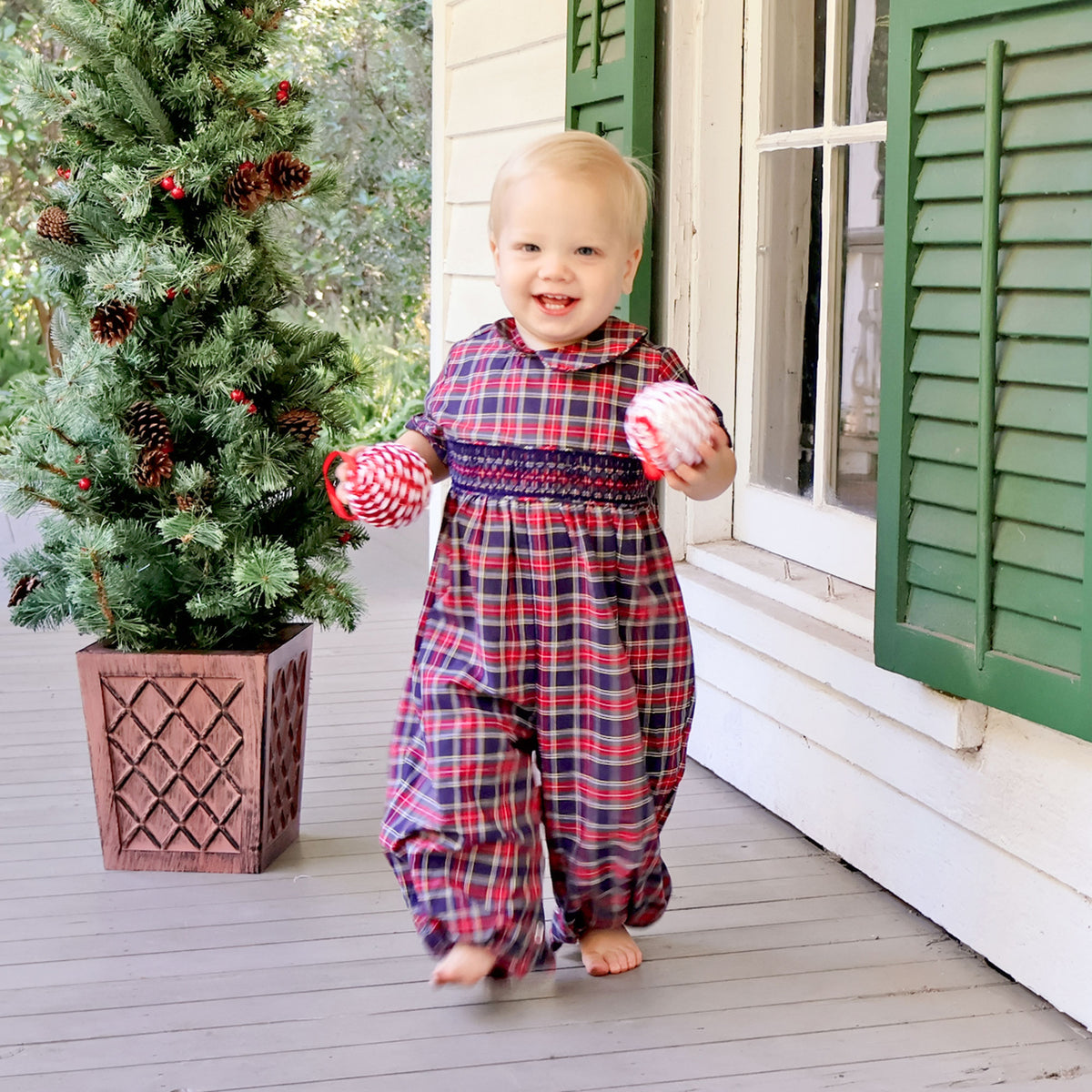 St. Louis Plaid Red Plaid Smocked Romper