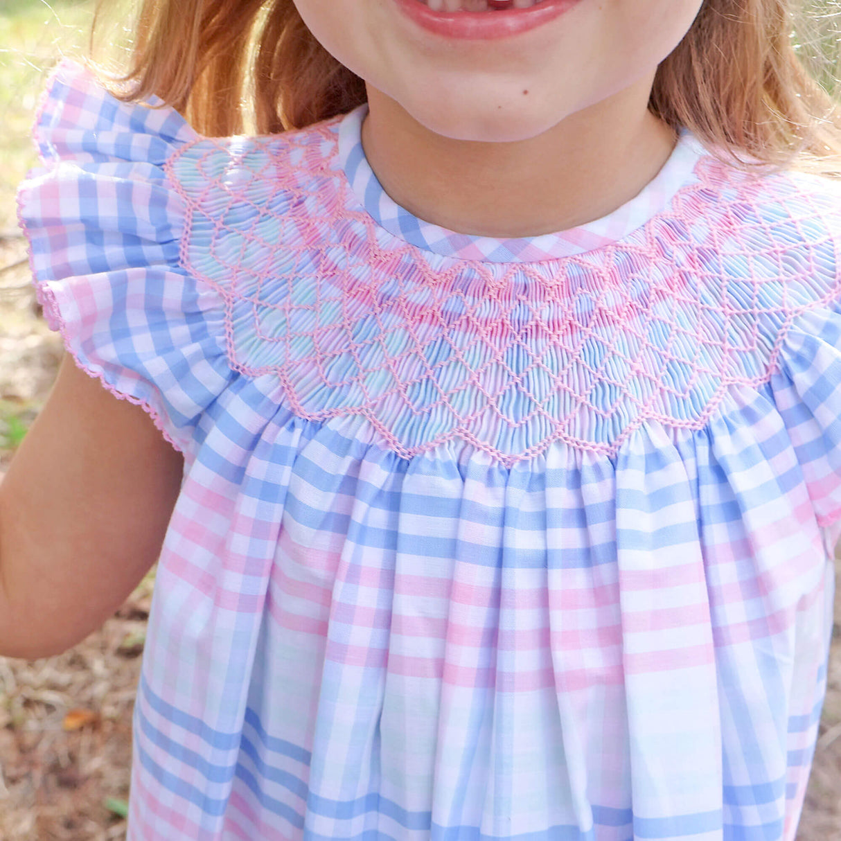 Pastel Plaid Smocked Angel Sleeve Dress