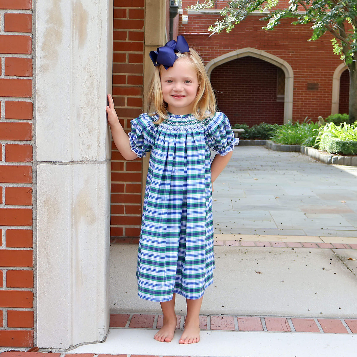 Steward Plaid Smocked Bishop Dress