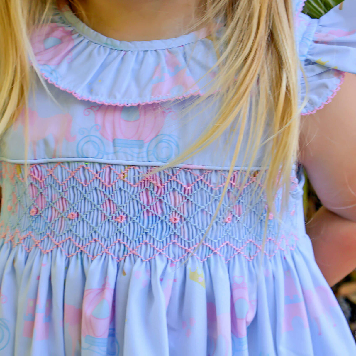 Magical Princess Light Blue Smocked Collared Dress