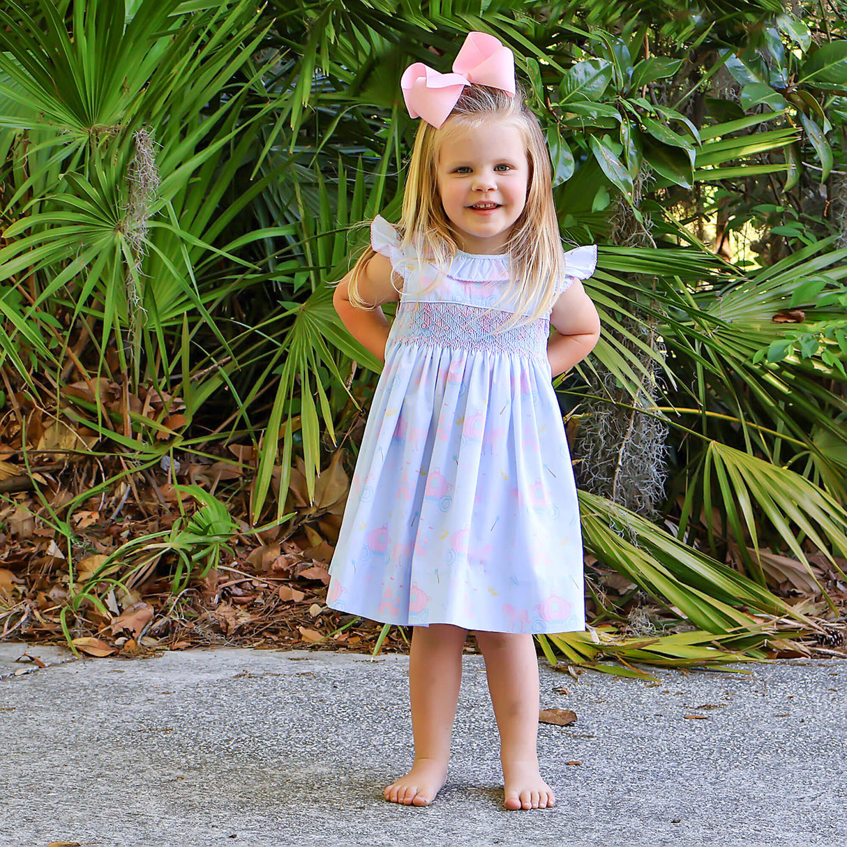 Magical Princess Light Blue Smocked Collared Dress
