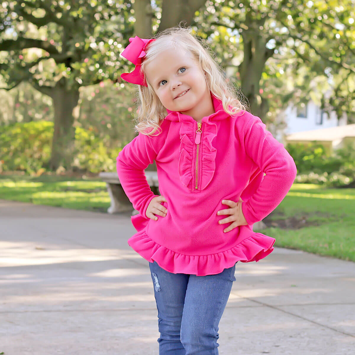 Pink Half Zip Ruffle Fleece Jacket