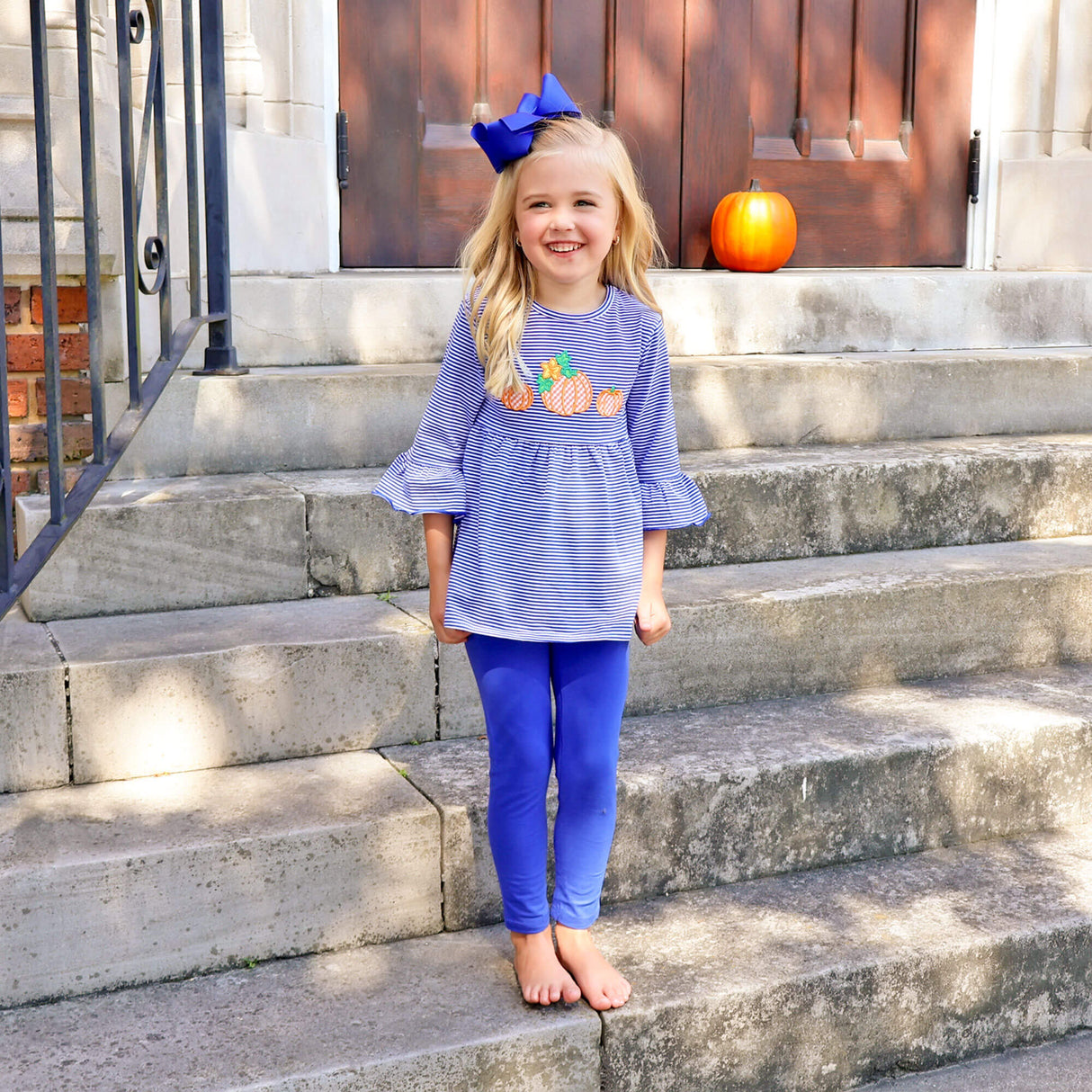 Pumpkin Cluster Royal Blue Stripe Sophia Legging Set