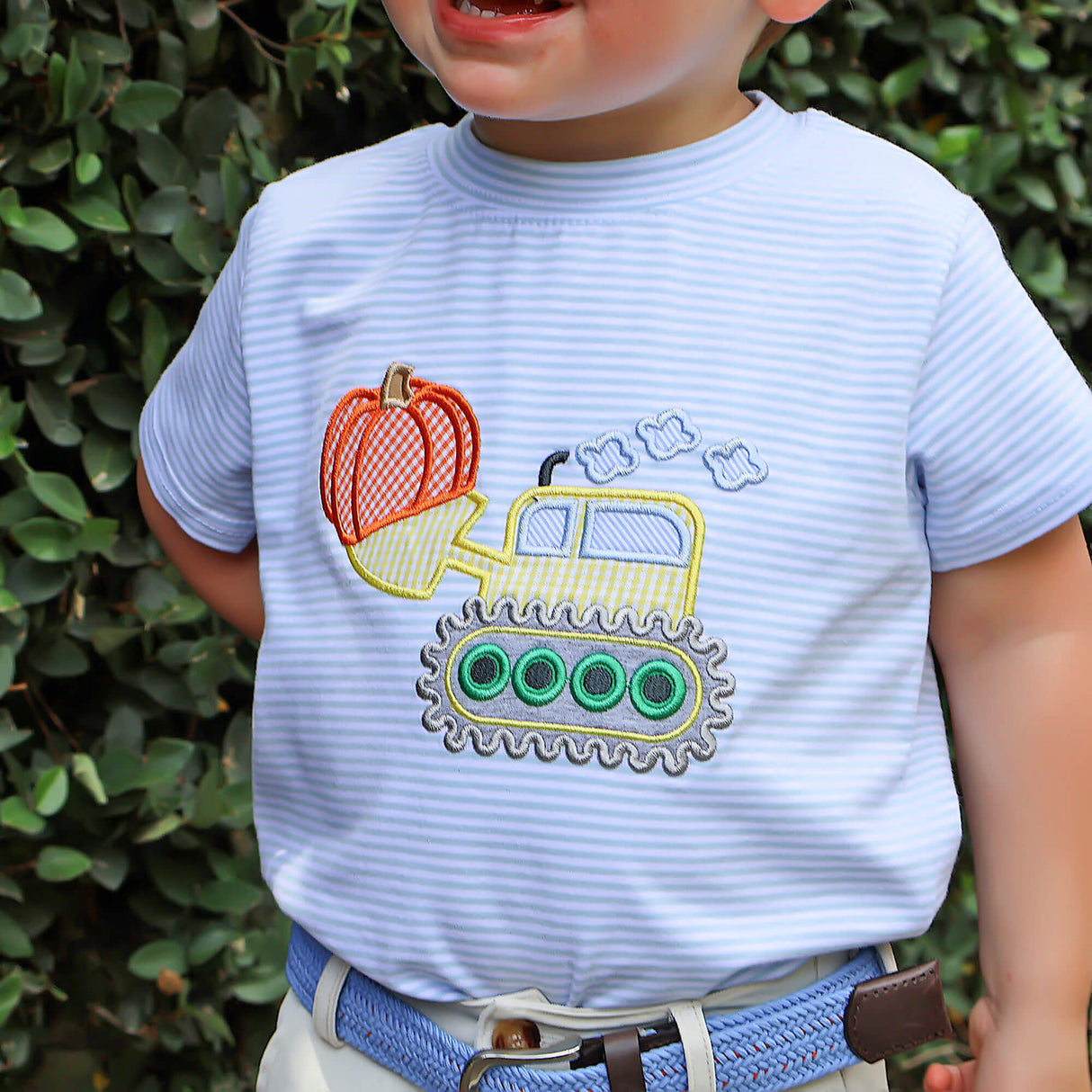 Tractor Harvest Light Blue Stripe Short Sleeve Shirt