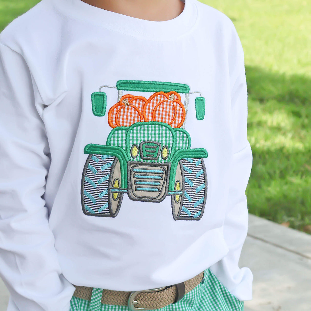Cluster Pumpkin Tractor White Long Sleeve Shirt