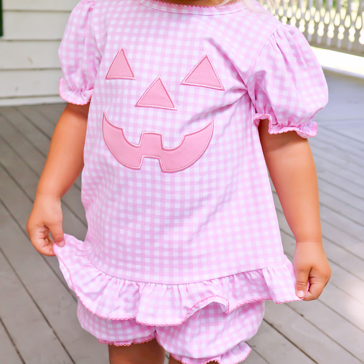 Jack O'Lantern Pink Gingham Milly Bloomer Set