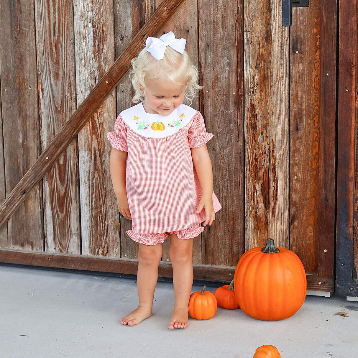 Fall Pumpkin Orange Gingham Yoke Bloomer Set