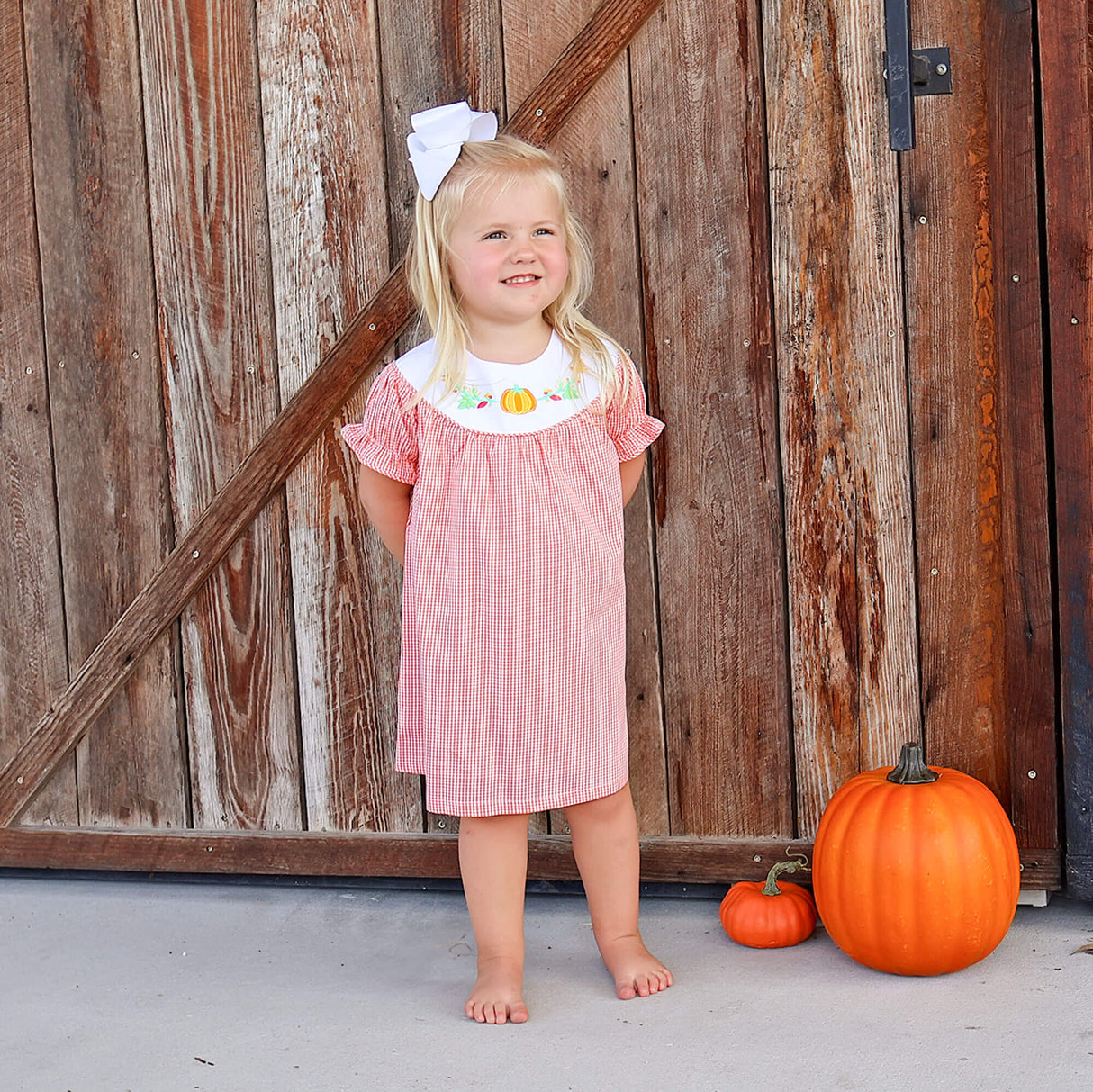 Fall Pumpkin Orange Gingham Yoke Dress