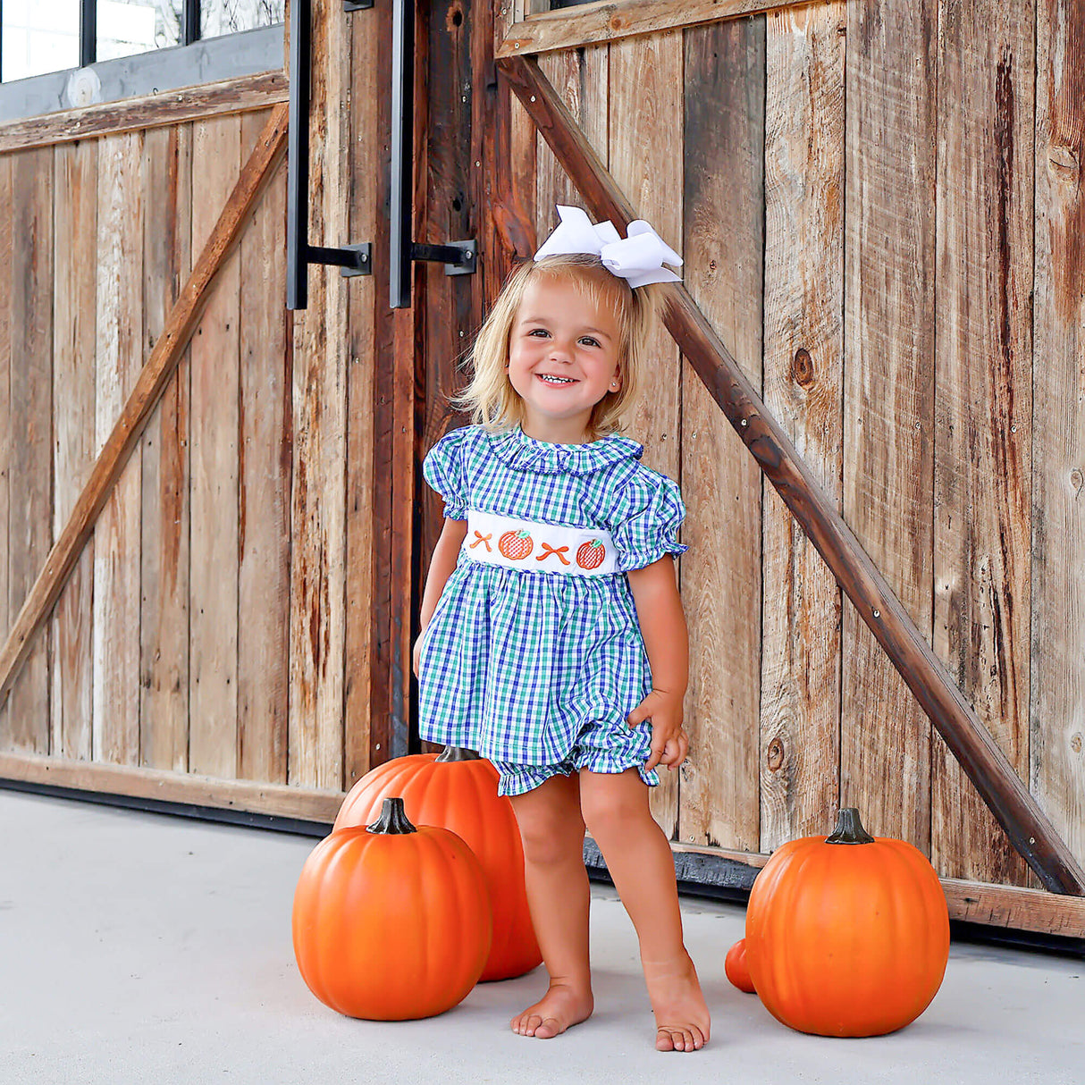 Hello Pumpkin Green Gingham Ruffle Collared Bloomer Set