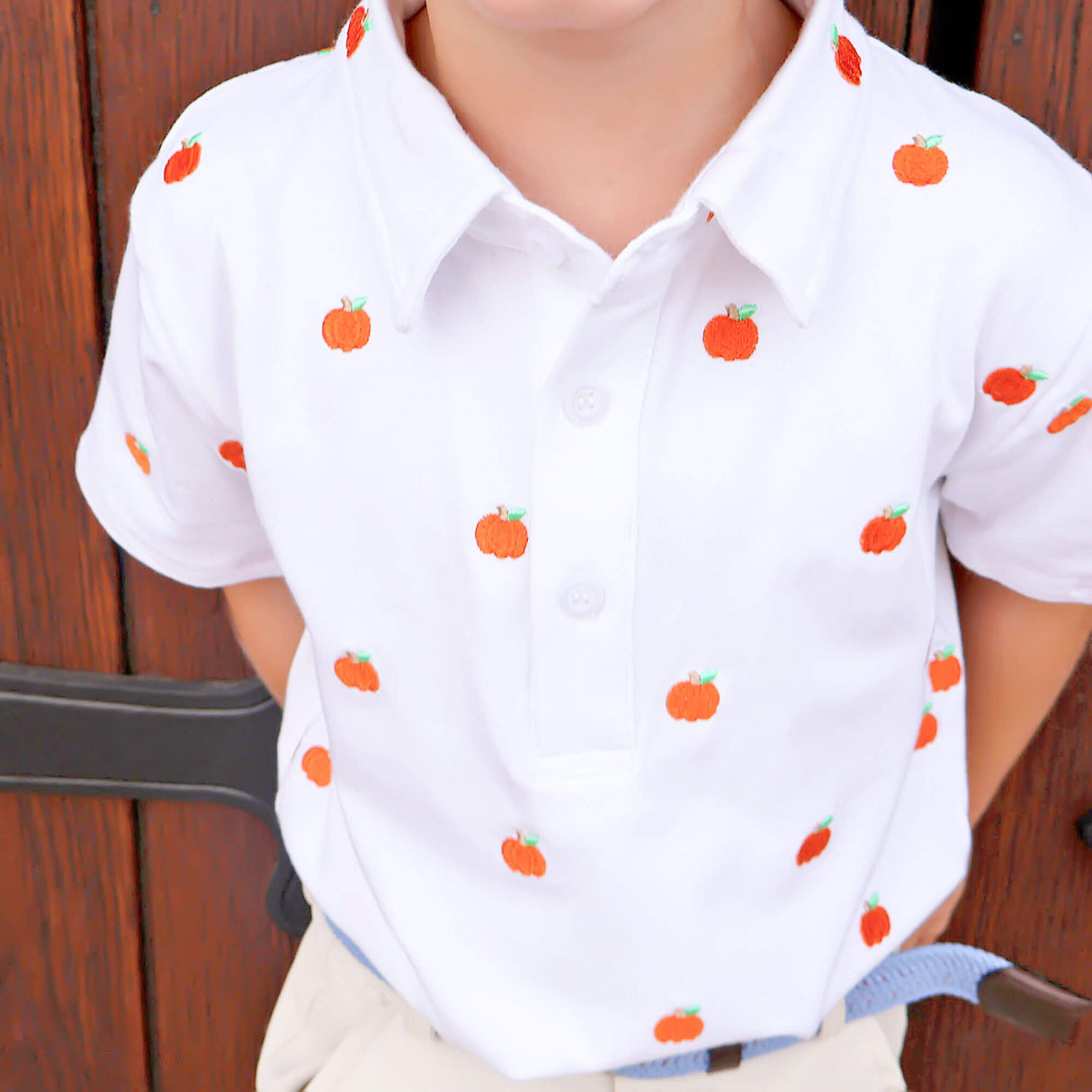 Pumpkin Schiffli White Polo