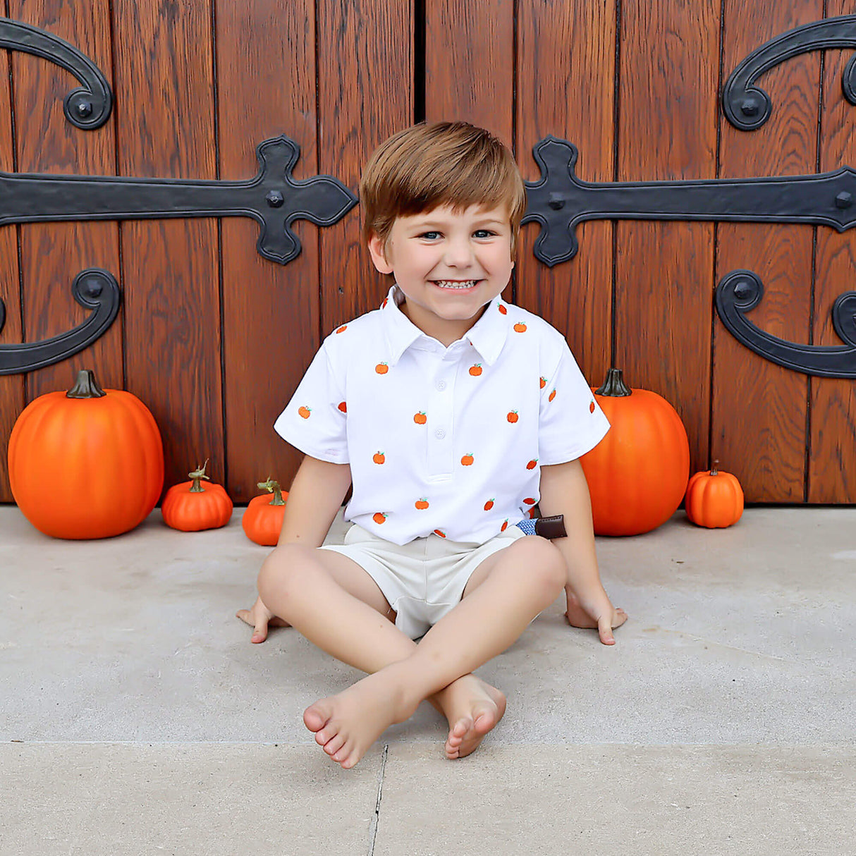 Pumpkin Schiffli White Polo