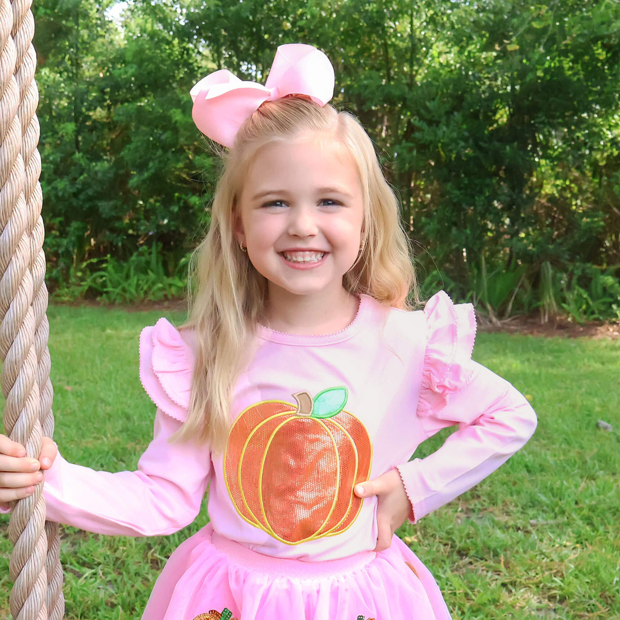 Pumpkin Pink Long Sleeve Ruffle Top
