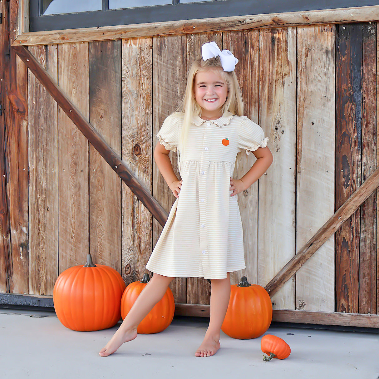 Sweet Pumpkin Tan Stripe Lola Dress