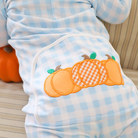 Pumpkin Cluster Blue Gingham Zip Sleeper