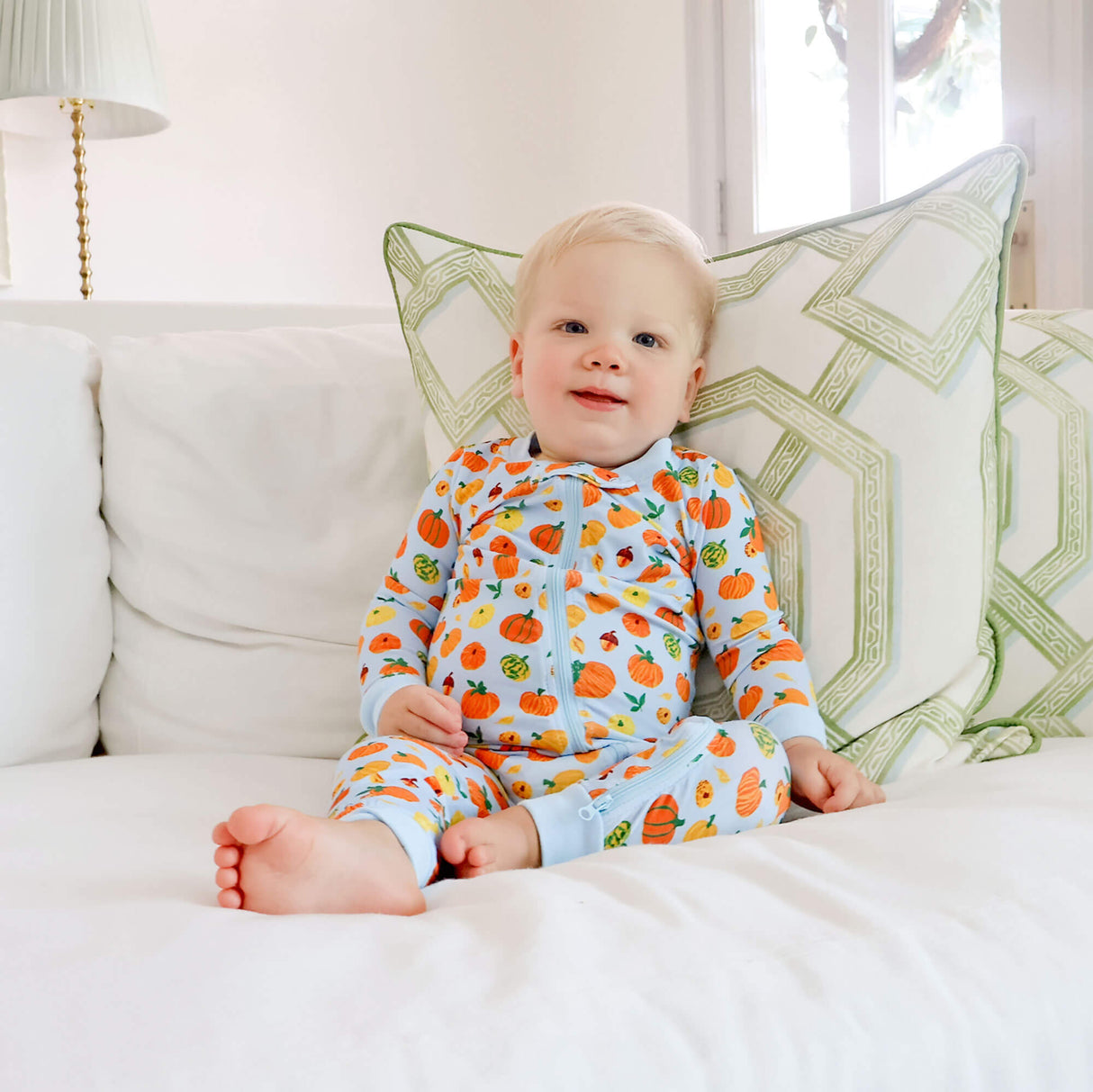 Autumn Pumpkin Blue Zip Sleeper