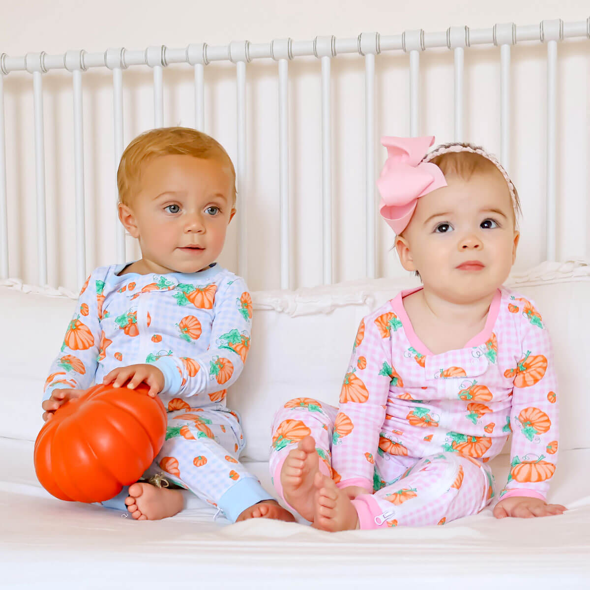 Pumpkin Print Pink Gingham Zip Sleeper