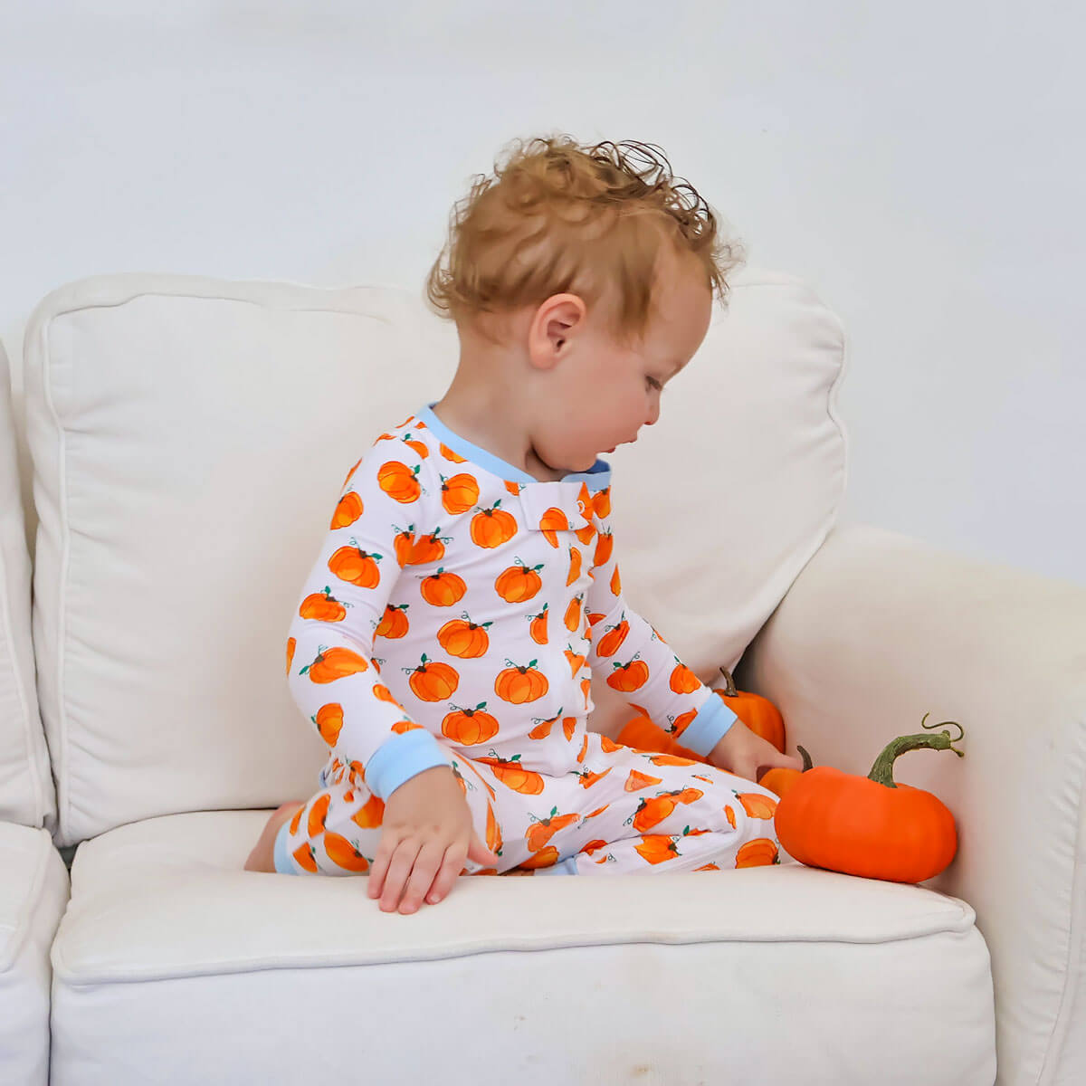 Bountiful Pumpkin Zip Sleeper Blue Trim