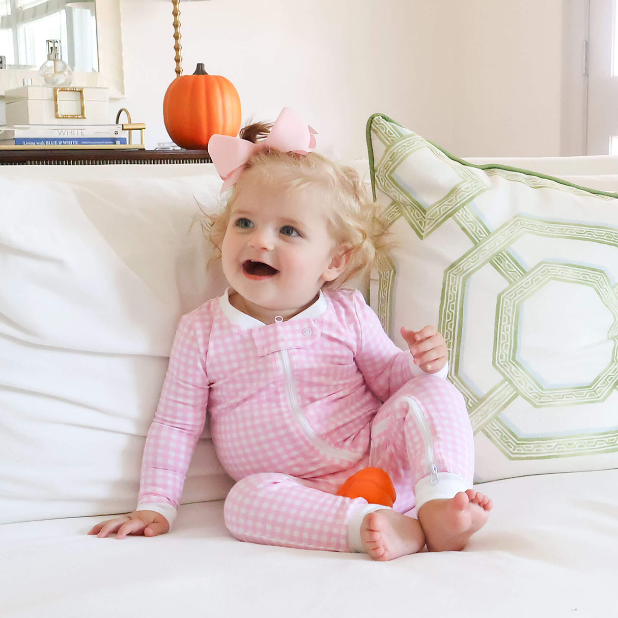 Pumpkin Trio Pink Gingham Zip Sleeper